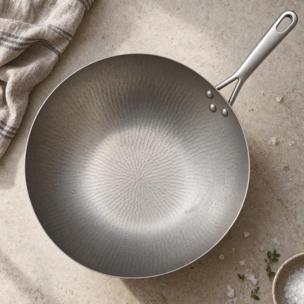Vue de dessus de la surface martelée du wok (visuel de synthèse)